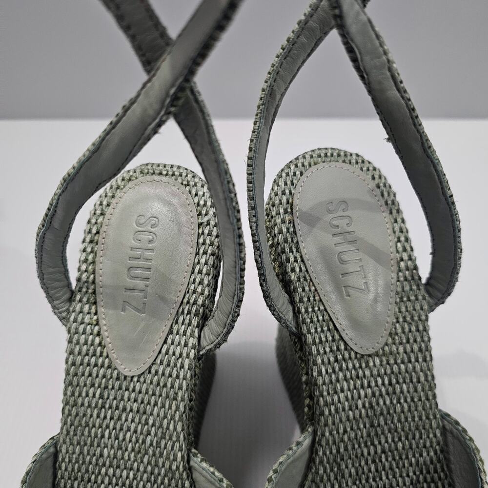 NEW Schutz Neith Straw Wedge Sandal Platform Green Raffia Size 9.5 - Picture 8 of 13